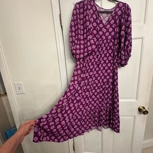 Elegant boutique style Purple Patterned midi Dress